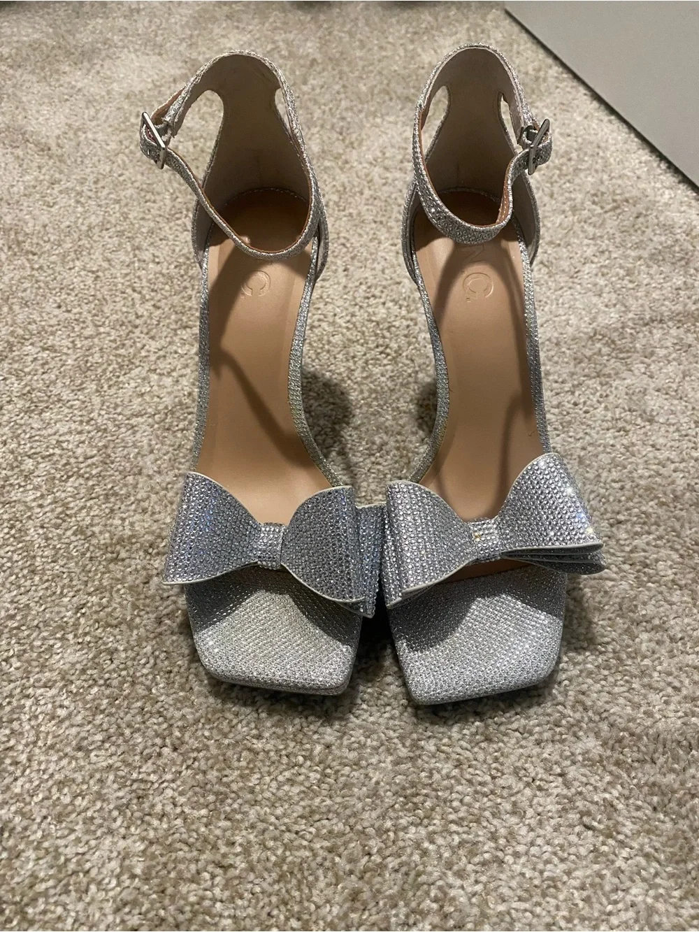 INC International Concepts Silver Glitter Bow Block Heel Sandals